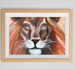 Lion Painting Original Hand Painted Lion Face Picture Wall Art Wild Animal Portrait Original Gift Acrylic Painting