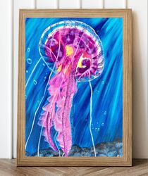 Jellyfish Painting Original Oil Painting, 16 x 20 inches Marine Painting, Jellyfish Wall Art Jellyfish Home Decor