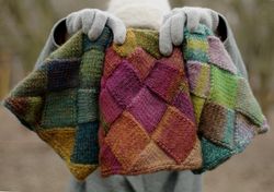 entrelac knitted beanie rainbow beanie wool slouchy beanie women knit hat loose multicolor warm cap orange blue pink hat