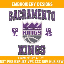 Sacramento Kings est 1945 Embroidery Designs, NBA Embroidery Designs, Sacramento Kings Embroidery Designs