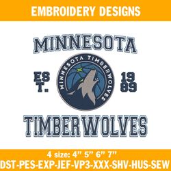 Minnesota Timberwolves Est 1989 Embroidery Designs, NBA Embroidery Designs, Minnesota Timberwolves Embroidery Designs