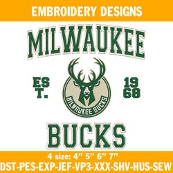 Milwaukee Bucks est 1968 Embroidery Designs, NBA Embroidery Designs, Milwaukee Bucks Embroidery Designs