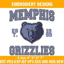 Memphis Grizzlies Est 1995 Embroidery Designs, NBA Embroidery Designs, Memphis Grizzlies Embroidery Designs