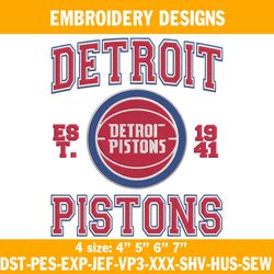 Detroit Pistons est 1941 Embroidery Designs, NBA Embroidery Designs, Detroit Pistons Embroidery Designs