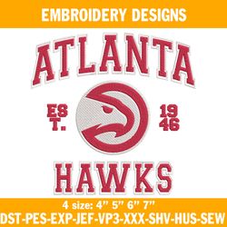 Atlanta Hawks est 1946 Embroidery Designs, NBA Embroidery Designs, Atlanta Hawks Embroidery Designs