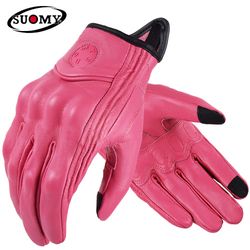 Suomy Women Pink Motorcycle Gloves - Touch Screen Leather Electric Bike Glove - Cycling Full Finger Motocross - Luvas Da