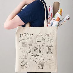 1 pc Folklore Tote Bag - Taylor Tote Bag - Book Bag - TS Merch - Shopping Bag - Shoulder Bag - Canvas Bag - Christmas Bi