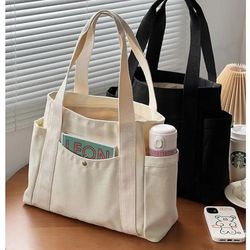 Large Capacity Canvas Tote Bags - Work Commuting Carrying Bag - College Style Student Outfit Book Shoulder Bag