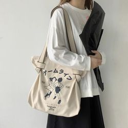 Canvas Tote Bag for Women - 2024 Designer Handbag Brand - Lady's Shopper - Japanese Style Retro Cartoon Anime Print - Gi