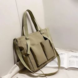 Women's Bag Shopper - Simple Fashion Zipper Handbags - Nylon Waterproof Solid Crossbody - Large Capacity Tote Shoulder B