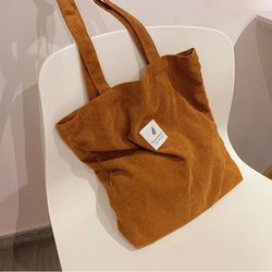 Corduroy Bag Handbags for Women - Shoulder Bags Female - Soft Environmental Storage Reusable - Girls Small and Large Sho