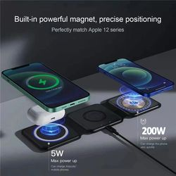 100W 3-in-1 Wireless Charger Pad Stand Magnetic Fast Charging Dock Station for iPhone 15/14/13/12/11/8/X/XR, Apple Watch