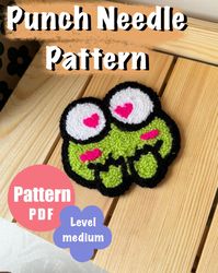 Frog Love Korean Style Pattern Punch Needle, Digital Pattern,Punch Needle Template, Drink Coasters, Cute Home decor