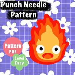 Calcifer Kaonashi Pattern Punch Needle, Digital Pattern,Punch Needle Template, Drink Coasters, Cute Home decor