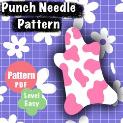 Cow Pink Print Pattern Punch Needle, Digital Pattern, Punch Needle Template, Drink Coasters, Cute Home Decor