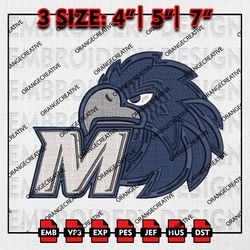Monmouth Hawks Mascot Logo Emb files, NCAA Embroidery Designs, 3 size, Monmouth Hawks Machine Embroidery