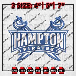 Hampton Pirates NCAA Logo Emb files, NCAA Embroidery Designs, 3 size, Hampton Pirates Machine Embroidery