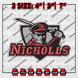 NCAA Nicholls Colonels Logo Emb files, NCAA Embroidery Designs, 3 size, Nicholls Colonels Machine Embroidery