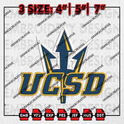 NCAA UC San Diego Tritons Logo Emb files, NCAA Embroidery Designs, 3 size, UC San Diego Tritons Machine Embroidery