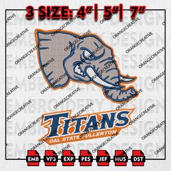 Cal State Fullerton Titans Mascot Emb files, NCAA Embroidery Designs, 3 size, NCAA Cal State Machine Embroidery