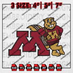 NCAA Minnesota Golden Gophers Emb files, NCAA Embroidery Designs, 3 size, NCAA Minnesota Golden Machine Embroidery