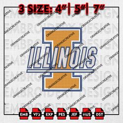 Illinois Fighting Illini NCAA Writing Logo Emb files, NCAA Embroidery Designs, 3 size, NCAA Illinois Machine Embroidery