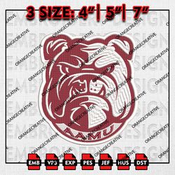 Alabama AM Bulldogs Head Mascot Logo Emb files, NCAA Embroidery Designs, 3 size, Alabama AM Machine Embroidery