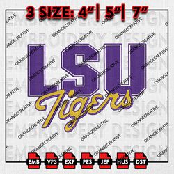 NCAA LSU Tigers Writing Logo Emb files, NCAA Embroidery Designs, 3 size, NCAA LSU Tigers Machine Embroidery Digital