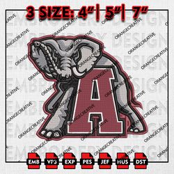 Alabama Crimson Tide Logo Emb files, NCAA Embroidery Designs, 3 size, NCAA Alabama Crimson Machine Embroidery Digital
