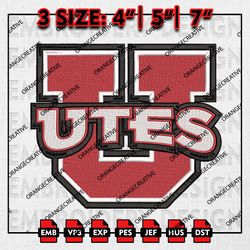 Utah Utes NCAA Logo Emb files, NCAA Embroidery Designs, 3 size, NCAA Utah Utes Team Machine Embroidery Digital