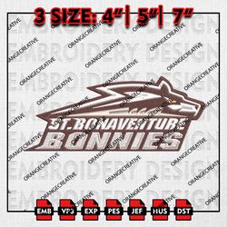 St Bonaventure Bonnies NCAA Logo Emb files, NCAA Embroidery Designs, 3 size, NCAA St Bonavent Machine Embroidery Digital