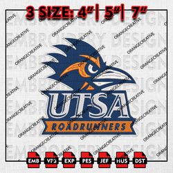 UTSA Roadrunners Mascot Logo Emb files, NCAA Embroidery Designs, 3 size, NCAA UTSA Roadrunner Machine Embroidery Digital
