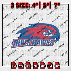 UMass Lowell River Hawks Mascot Logo Emb files, NCAA Embroidery Designs, 3 size, NCAA Machine Embroidery Digital