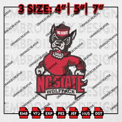 NC State Wolfpack Logo Emb files, NCAA Embroidery Designs, 3 size, NCAA NC State Wolfpack TeamMachine Embroidery Digital