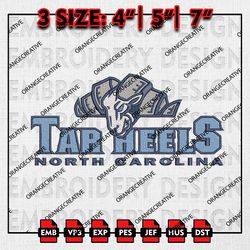 North Carolina Tar Heels Logo Team Emb files, NCAA Embroidery Designs, 3 size, NCAA Logo Machine Embroidery Digital
