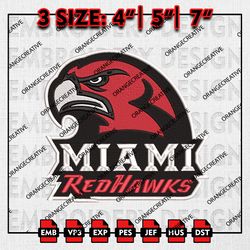 Miami Redhawks Head Logo Emb files, NCAA Embroidery Designs, 3 size, NCAA Miami Redhawks Machine Embroidery Digital