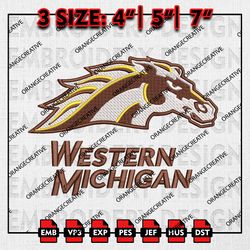 Western Michigan Broncos Head Mascot Logo Emb files, NCAA Embroidery Designs, 3 size, NCAA Machine Embroidery Digital