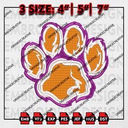 Clemson Tigers NCAA Mascot Logo Emb files, NCAA Embroidery Designs, 3 size, NCAA Clemson Machine Embroidery Digital