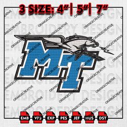 Middle Tennessee Blue Raiders NCAA Logo Emb files, NCAA Embroidery Designs, 3 size, NCAA Team Machine Embroidery Digital