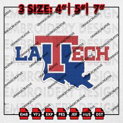 Louisiana Tech Bulldogs NCAA Logo Emb files, NCAA Embroidery Designs, 3 size, NCAA Louisiana Machine Embroidery Digital