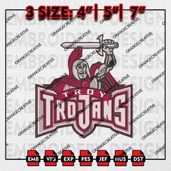 Troy Trojans NCAA Mascot Logo Emb files, NCAA Embroidery Designs, 3 size, NCAA Troy Trojans Machine Embroidery Digital