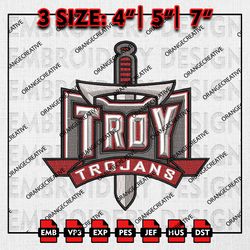 Troy Trojans Writing Logo Emb files, NCAA Embroidery Designs, 3 size, NCAA Troy Trojans Machine Embroidery Digital