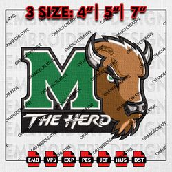 Marshall Thundering Herd Logo Emb files, NCAA Embroidery Designs, 3 size, NCAA Marshall Machine Embroidery Digital