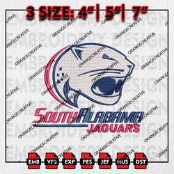 South Alabama Jaguars NCAA Emb files, NCAA Embroidery Designs, 3 size, NCAA South Alabama Machine Embroidery Digital