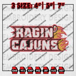 Louisiana Ragin Cajuns Writing Logo Emb files, NCAA Embroidery Designs, 3 size, NCAA Team Machine Embroidery Digital