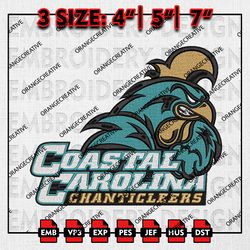 Coastal Carolina Chanticleers NCAA Logo Emb files, NCAA Embroidery Designs, 3 size, NCAA Team Machine Embroidery Digital