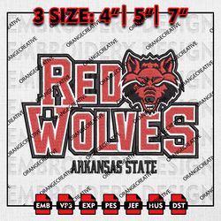 Arkansas State Red Wolves NCAA Logo Emb files, NCAA Embroidery Designs, 3 size, NCAA Team Machine Embroidery Digital