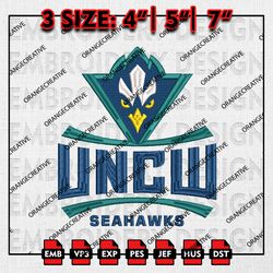 NCAAUNC Wilmington Seahawks Mascot Logo Emb files, NCAA Embroidery Designs, 3 size, NCAA Team Machine Embroidery Digital