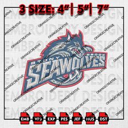 NCAA Stony Brook Seawolves Logo Emb files, NCAA Embroidery Designs, 3 size, NCAA Team Machine Embroidery Digital