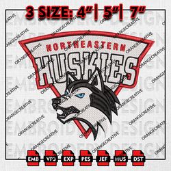 Northeastern Huskies Mascot Logo Emb files, NCAA Embroidery Designs, 3 size, NCAA Team Machine Embroidery Digital